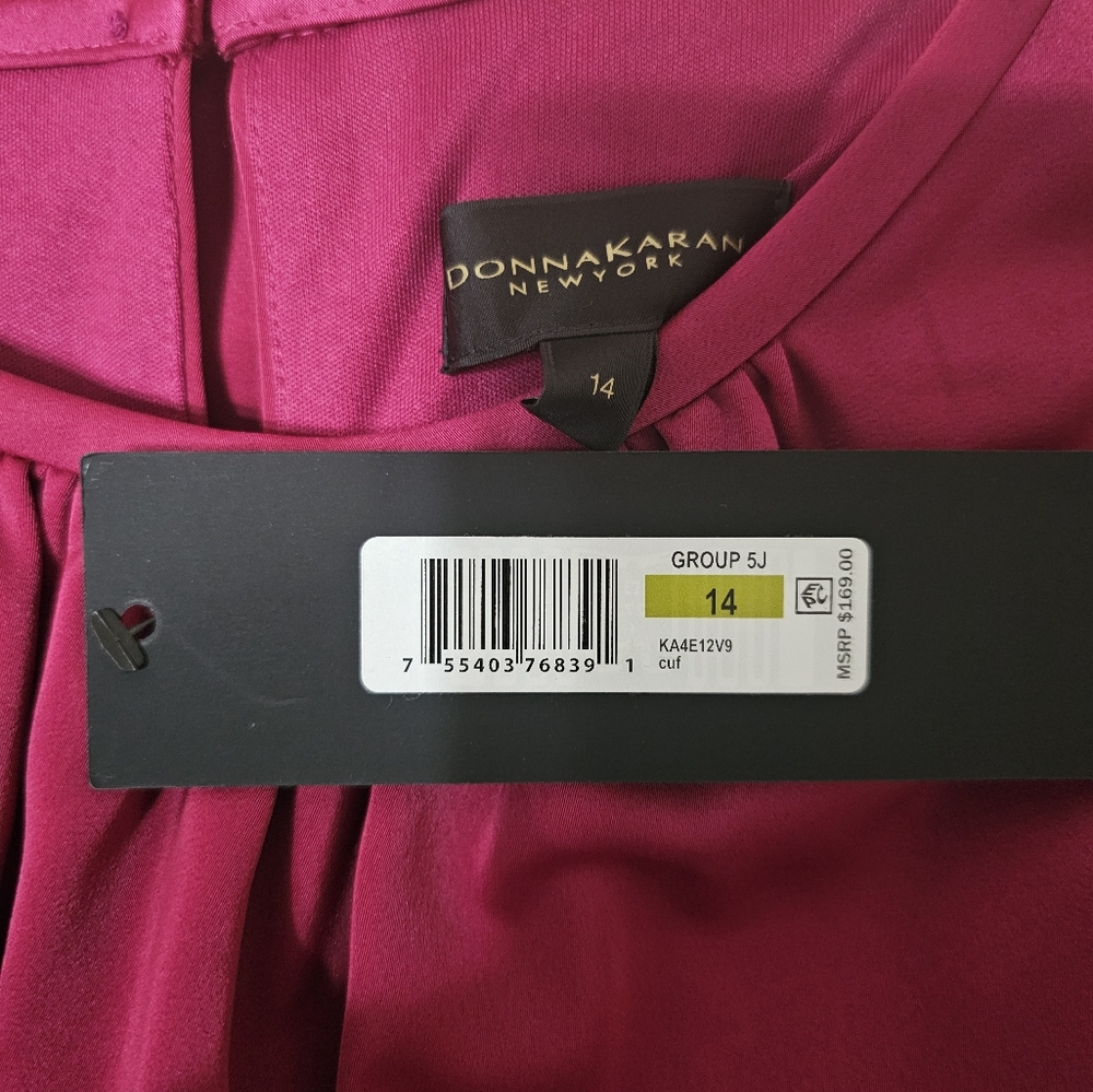 Donna Karan Fuchsia Midi Dress with Puff Sleeves - Picture 8 of 9